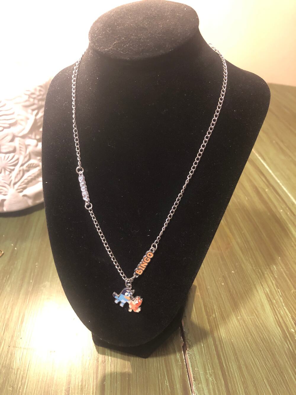 Disney Ludo Studio EUC Bluey Bingo Silvertone Necklace